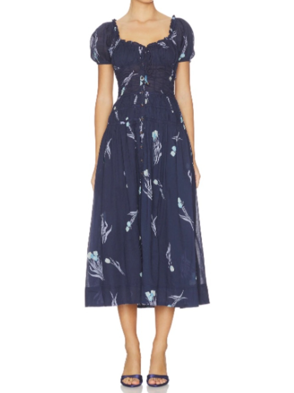 Free People Complete Me Navy Floral Midi Dress Size M NWT Cotton Boho Romantic
